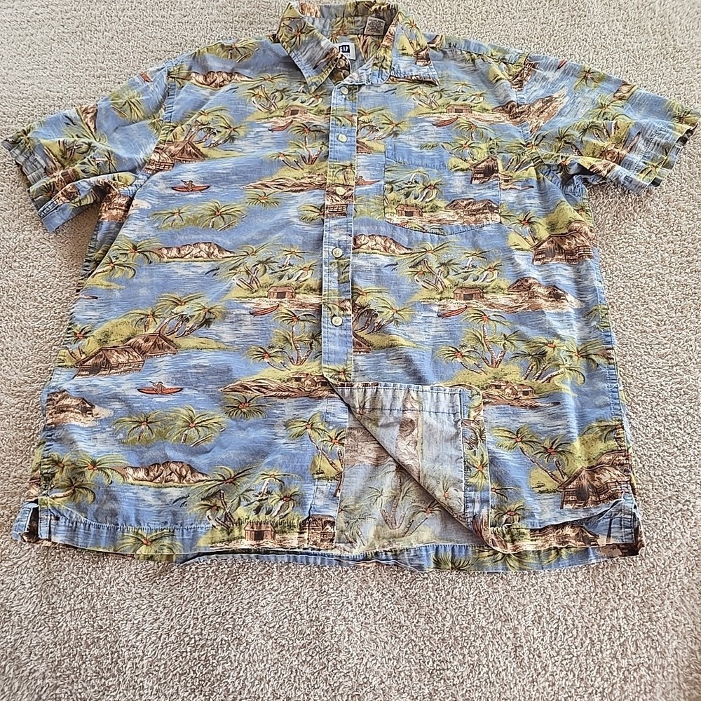 Vtg Gap Men's Y2K Hawaiian Island Native Palm Trees Short Sleeve Shirt Sz L - Picture 16 of 16